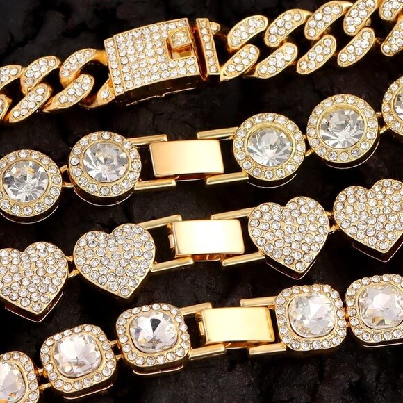 4PCS Gold Bracelets for Women Silver Clustered Tennis Bracelet for Women Heart R - Picture 4 of 7